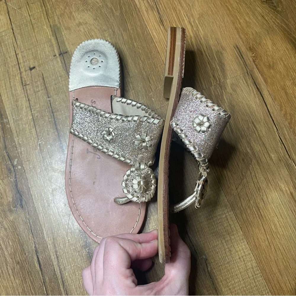 Jack Rogers Girls Miss Sparkle Leather Sparkle Sandals Champagne Size 4